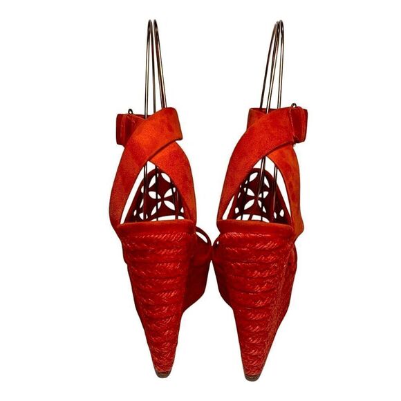 Louis Vuitton Ankle Wrap Espadrille Lasercut Logo Wedge Suede Sandals EU 37 US 7 - Picture 6 of 8